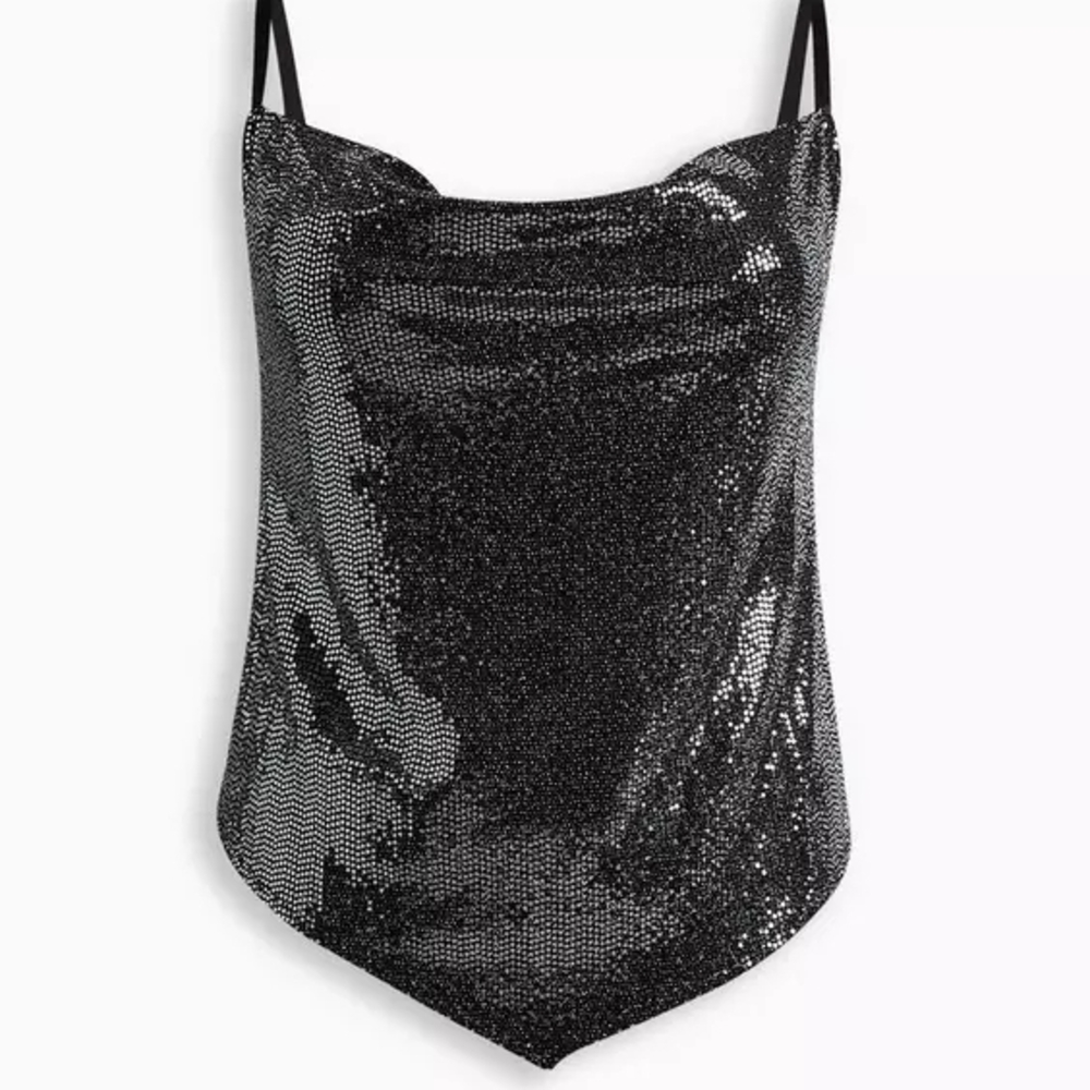 Black Sequin Cowl Neck Top